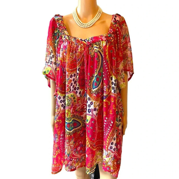 Tailliszime Tops - Tailliszime Boho Beachy Summer Art to Wear Casual Top Blouse Women Plus Size 34W